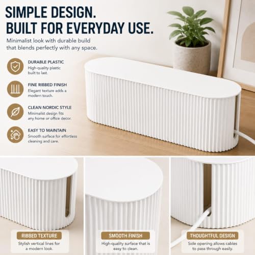 Cable Management Box – Cord Organizer for Desk & TV, Wire Storage Box for Power Strips, Clean & Tidy Cable Organizer for