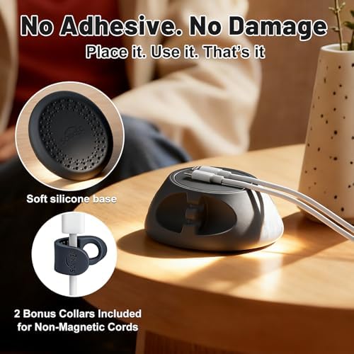 SOOoEC [N52 Ultra-Strong Snap-On Magnetic Cord Holder, Weighted Desktop Cable Organizer, Premium Liquid Silicone, No Col