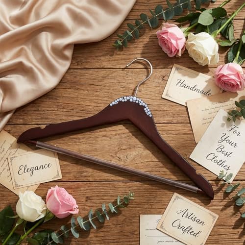 Cinnvoice 5 Pcs Wooden Pearl Bridal Dress Hanger, Walnutcolor, Stylish