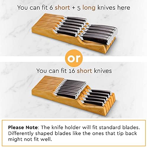 Bambüsi Knife Drawer Organizer 16 Slot In-Drawer Knife Block Holder, Bamboo