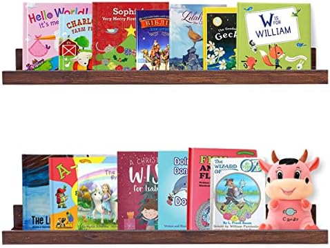 AZSKY Floating Book Shelves Wall Mounted Photo Shelf Picture Ledge Deep Walnut Display Shelves for Home Living Room Bedr