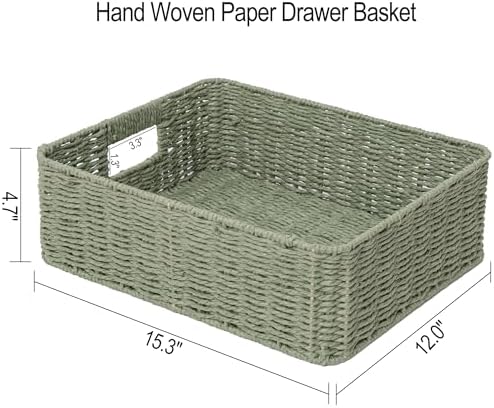 Rectangular Woven Paper Rope Storage Baskets for Shelves(Green)