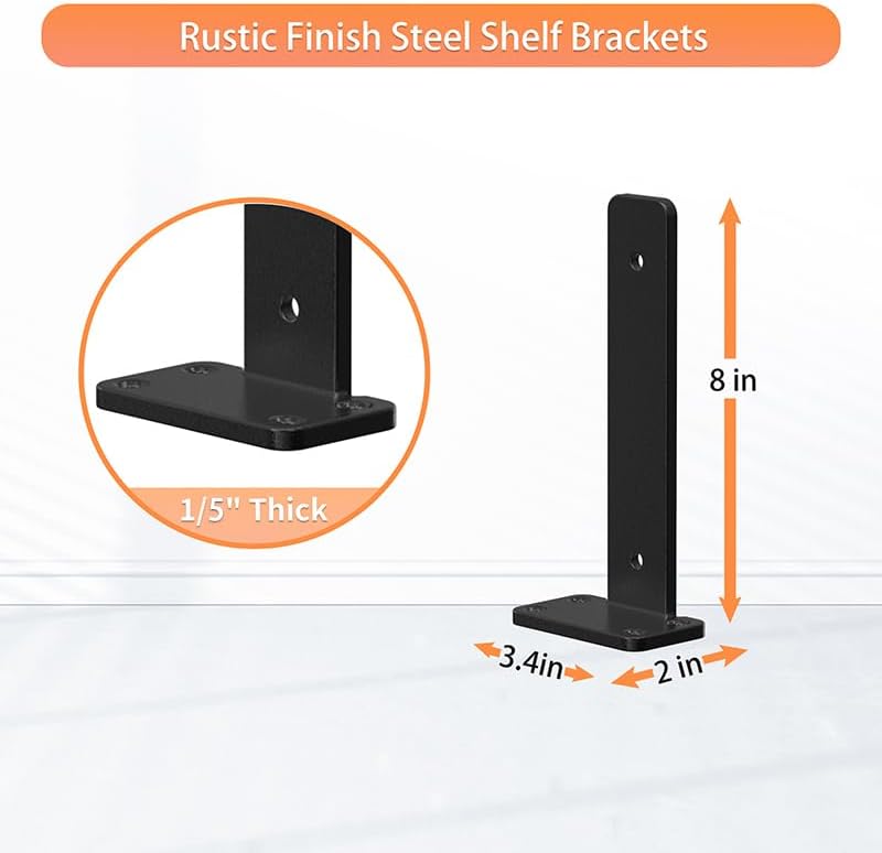 Floating Shelf Brackets upgraded, 8 inch, Black Heavy Duty Iron Shelf Brackets, Industrial Modern Floating Shelf Support