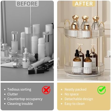 360° Rotating Makeup Organizer for Vanity - 2 Tier Perfume Organizer with Large Capacity - Skincare Organizer for Bathro