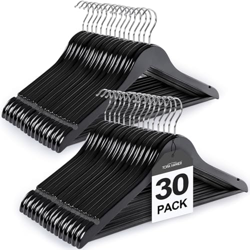TOPIA HANGER Wooden Coat Hangers 30 Pack, Black Wood Suit Hangers