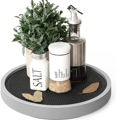 EOSAHR Non-Skid Wooden Lazy Susan Tray, Rotating Tray for Bathroom, Gray