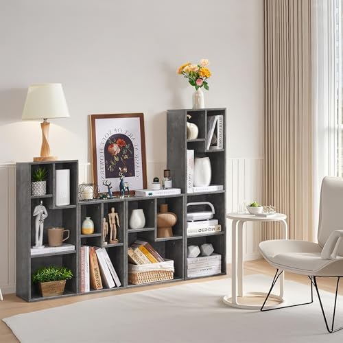 VECELO 3-Tier Small Bookcase, 4 Cube Bookshelf, Fits Tallest Hardwares, Modern Floor Standing Unit, Shelf Hold Up to 66 