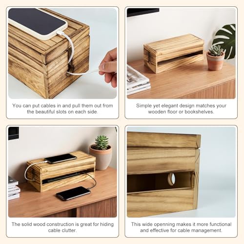 Changsuo Cable Management Box Wooden Cord Organizer Box for Extension Cord Power Stripe Surge Protector Wire Management 