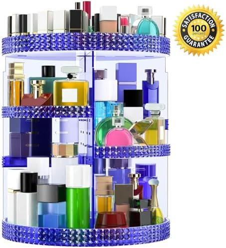 360 Large Rotating Makeup Organizer Countertop, Blue Acrylic Makeup Organizers, Organizador De Perfumes, 7 Layers Large 