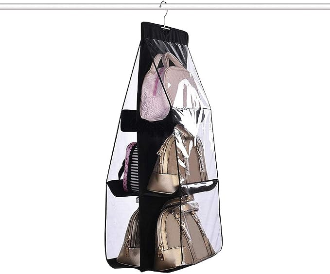 DIOMMELL Hanging handbag Organizer Storage Holder Purse Clutch hanger bags for Closet Wardrobe with 6 Larger Pockets, Black