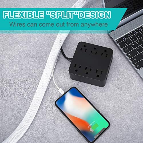 6.6ft - 4/5 inch White Cable Sleeve, Cable Organizer for Desk PC TV Computer, Wire Protector Cable Wrap Cover, Cord Mana