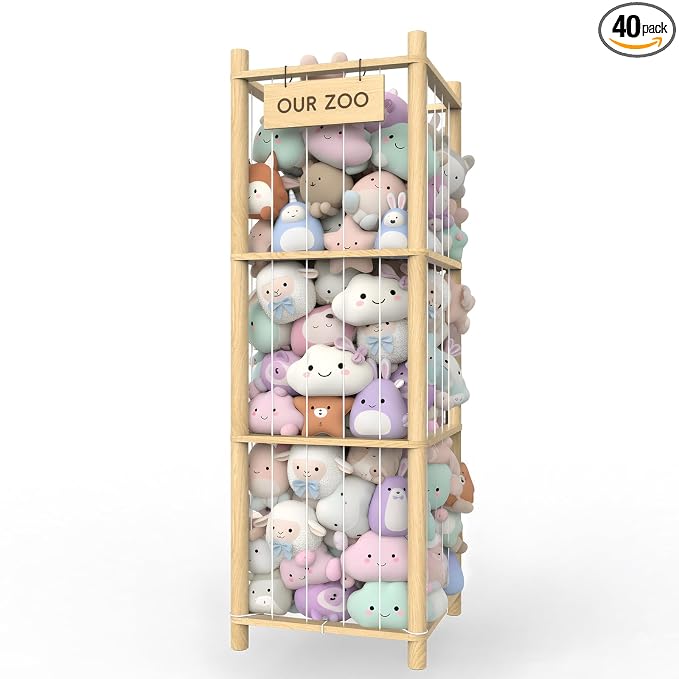 Stuffed Animal Storage Organizer, 53.5" Solid Wood Zoo Toy Holder for Kids Bedroom, Nursery & Playroom, Large Plush Toy Storage Holder, Holds 40 Plush Stuffed Animals, No-Tool Easy Assembly