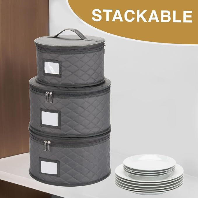 2 Pack China Storage Containers for Charger Plates - 15" W x 7" H - Includes 24 Felt Pads - Hard Top and Bottom - Great for Platters, Big Plates and Serving Dishes