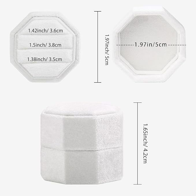 WantGor Velvet Ring Box, 3 Slots Jewelry Ring Gift Box Vintage Ring Holder | Ring Display Case for Wedding Ceremony Proposal Engagement (White)
