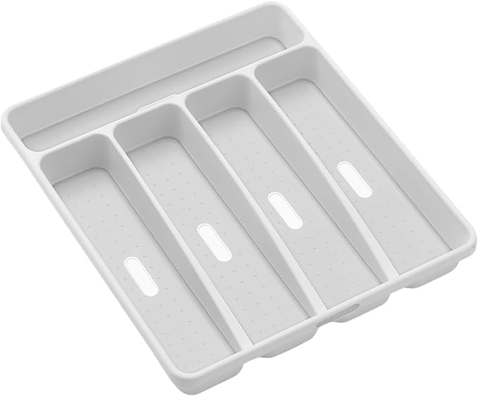 madesmart Classic Small Silverware Tray - White | CLASSIC COLLECTION | 5-Compartments | Icons help sort Flatware, Utensils and Cutlery | Soft-grip Lining and Non-slip Feet | BPA-Free