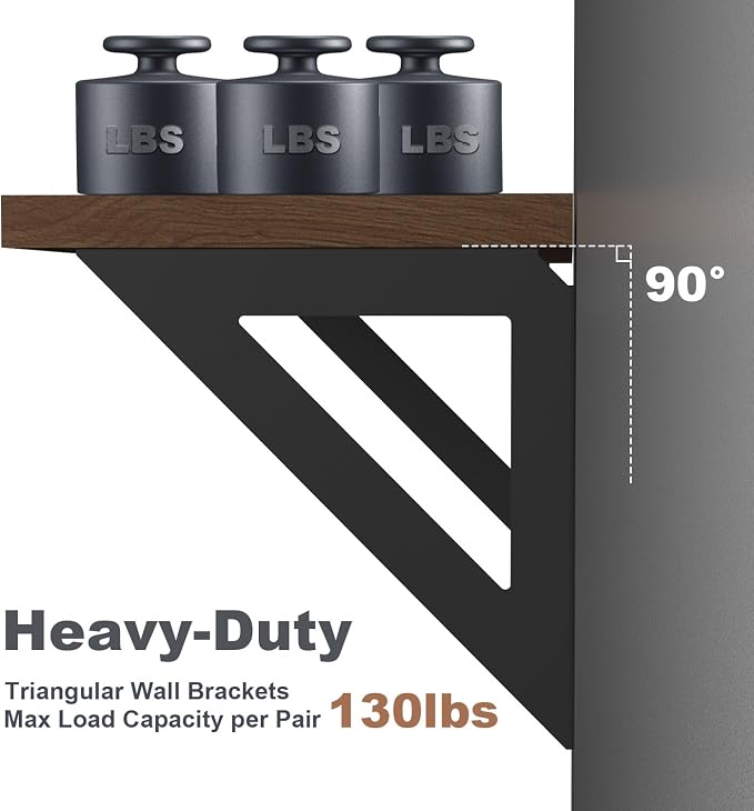 Heavy Duty Shelf Bracket 8 Inch, 4 Pack Black Brackets Right Angle Triangle Wall Mount, Durable for Garage & Workshop Organization