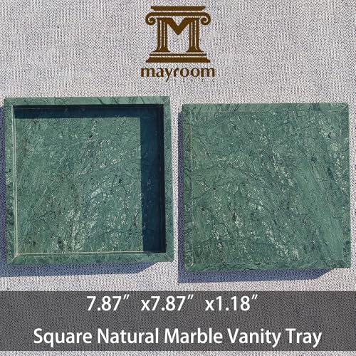 8x8 Natural Marble Vanity Tray: Polished Luxury Square Organizer for Bathroom Kitchen Dresser Makeup Jewelry Coffee Tabl