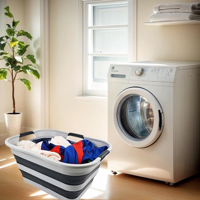 SAMMART 30L(8 gallon) Collapsible Plastic Laundry Basket - Foldable Pop Up Storage Container/Organizer - Space Saving Hamper/Basket - Water Capacity 24L(6.3 gallon) (1, Grey/Slate Grey)