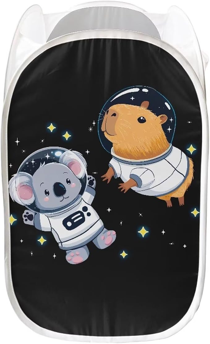 AFPANQZ Mesh Popup Laundry Hamper Large Collapsible Laundry Basket Width Side with Pocket, Capybara Koala Foldable Clothes Hamper for Collage Dorms Kids Rooms Travel Save Place 61L