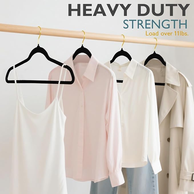ManGotree Velvet Coat Hangers with 360° Swivel Gold Hook, Non-Slip Felt Suit Hangers, Ultra-Slim Space Saving Clothes Hanger, Sturdy for Jacket, Shirt, Dress, Pants (36 Pack, Black)