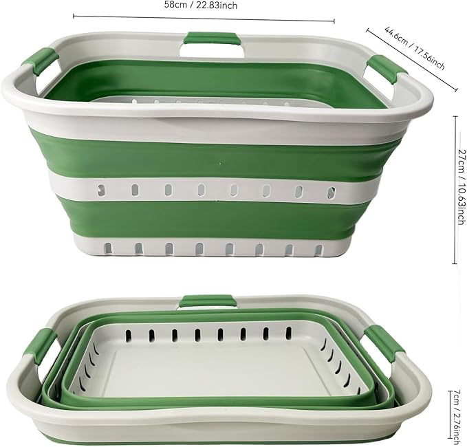 SAMMART 42 (11 Gallons) Collapsible Plastic Laundry Basket, Foldable Pop Up Storage Container/Organizer, Space Saving Hamper, Portable Bin for Dorm Room Bathroom (2, Grey/Dark Sea Green)