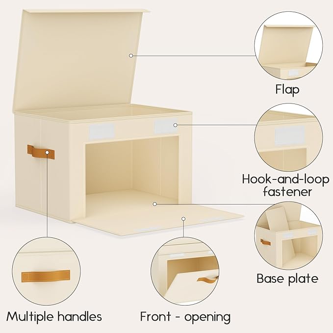 Homsorout Large Storage Bins with Lids - Front Opening Fabric Storage Bins, Flap Closet Organizer with Handles, Collapsible Boxes with Lid, Decorative Basket for Home, Dorm, 6 Pack, Beige