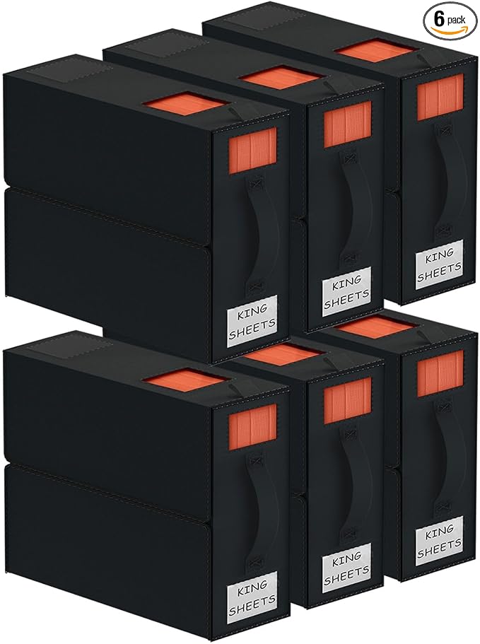 Aokeyee Bed Sheet Organizers and Storage - 6 Pack (Queen Or King Size), Foldable Storage Bins Closet Organizers And Containers for Duvet Covers, Blankets, Pillowcases, Bedding Clothes, Black