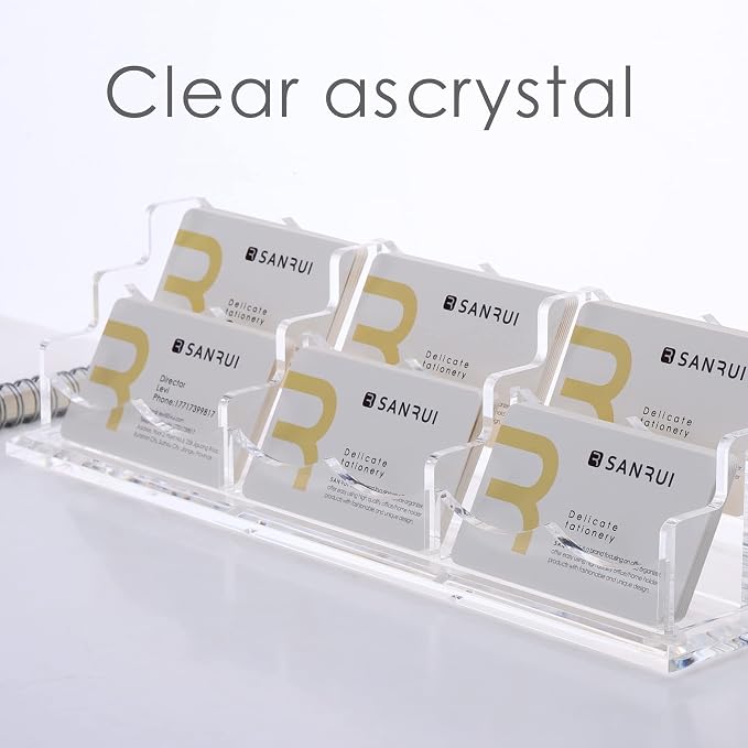 SANRUI Acrylic Business Card Display Holder for Desk, Clear Multiple Desktop Business Card Stand Organizer Storage, for Exhibition, Home, Office,2 Tier 6 Pocket, 360 Card Capacity