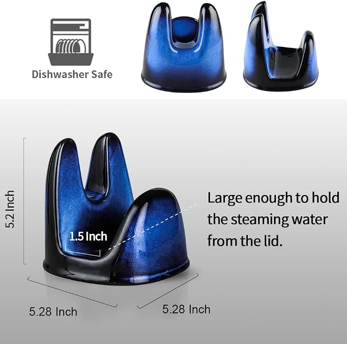 Nihow Ceramic Pot Lid Holder While Cooking for Kitchen Counter/Stove Top | Catch Water & Oil Drips,Stable & Secure,Heat Resistant,Easy to Clean & Dishwasher Safe,Space-Saving,Multi-Purpose Holder