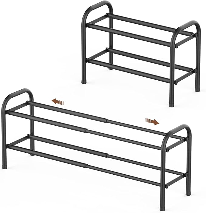 Gonfoam Shoe Rack for Closet, Expandable Shoe Organizer Storage Shelf, Adjustable Metal Free Standing Small Closet Shoe Rack for Entryway, Doorway (2-Tier Black)