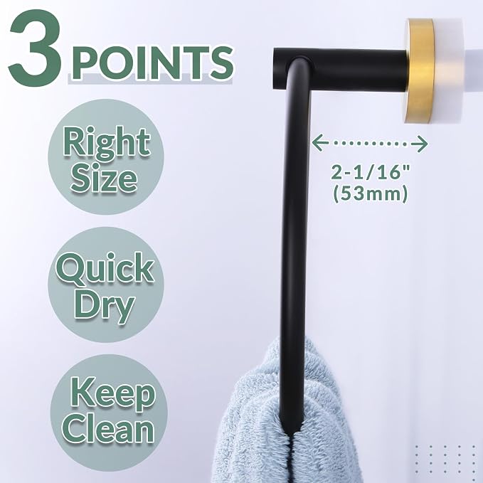 APLusee Black Gold Towel Ring for Bathroom Wall, Stainless Steel Hand Towel Holder, Wall Mounted