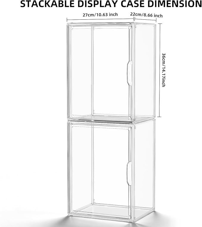 Clear Acrylic Display Case, Stackable Plastic Storage Bins with Lids, Large Display Box with Magnetic Lid Clear Storage Container Dustproof Showcase for Collectibles, Figures, 5 Pack