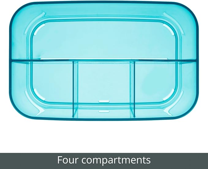mDesign Plastic Portable Craft Storage Organizer Caddy Tote, Divided Basket Bin w/Handle - Craft, Sewing, Art Supplies - Holds Brushes, Colored Pencils - Lumiere Collection - Dark Aqua Blue Tint