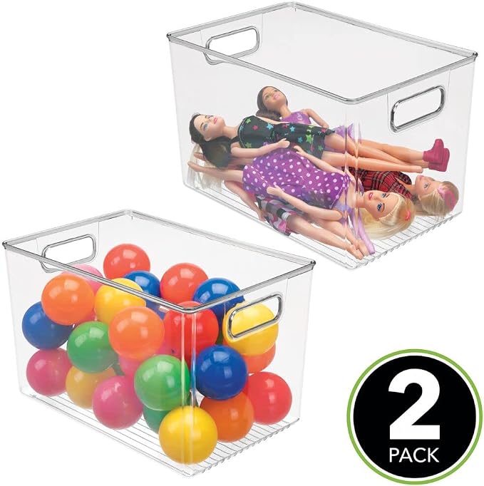 mDesign Deep Plastic Home Storage Organizer Bin for Cube Furniture Shelving in Office, Entryway, Closet, Cabinet, Bedroom, Laundry Room, Nursery, Kids Toy Room - 12" x 8" x 7.5" - 2 Pack - Clear