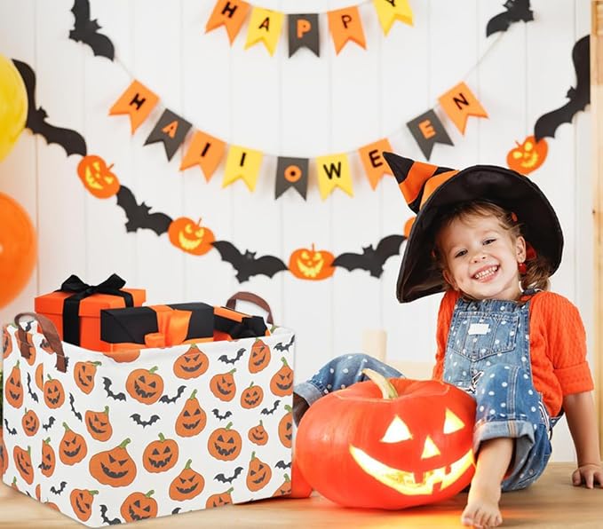 Rectangular Halloween Basket for Kids Pumpkin Basket Toy Storage Bin Organizer Box Room Decor for Halloween Parties(Halloween Pumpkin)