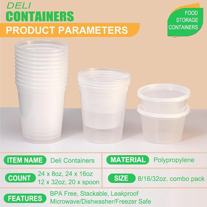 80 Sets Deli Containers with Lids, 32/16/8 oz Food Storage Containers with Lids, BPA Free Leakproof Freezer Storage Containers, Microwave | Dishwasher | Freezer Safe