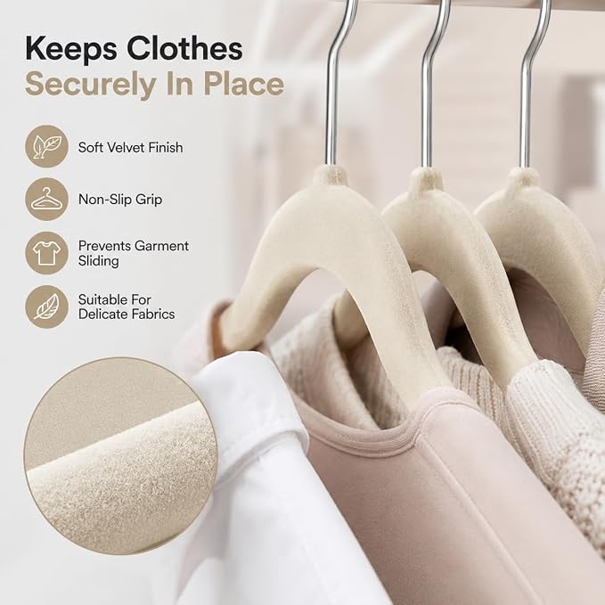 1ABOVE Premium Quality 20 Pack Non-Slip Velvet Hangers (44cm) Heavy Duty Velvet Suit Hangers with Tie Bar, 360° Swivel Hooks – Space Saving, Sturdy to Hold Jacket, Jumper & Pullover(Set of 20-Ivory)
