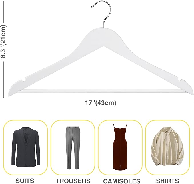 White Wooden Hangers 30 Pack Slim Coat Hangers for Closet with Smooth Finish,Shirt,Suit,Dress,Heavy Duty Clothes Hanger