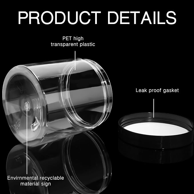 SATINIOR 12 Pack 16 oz Plastic Container Jars with Lids Round Clear Travel Cosmetic Container Slime Jars for Toiletries, Lotion, Cream, Ointments, Makeup, Rhinestone, Samples, Kitchen Storage(Black)