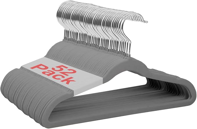 Baby Velvet Hangers Non-Slip Space Saving Swivel Hook 52 Pack Gray