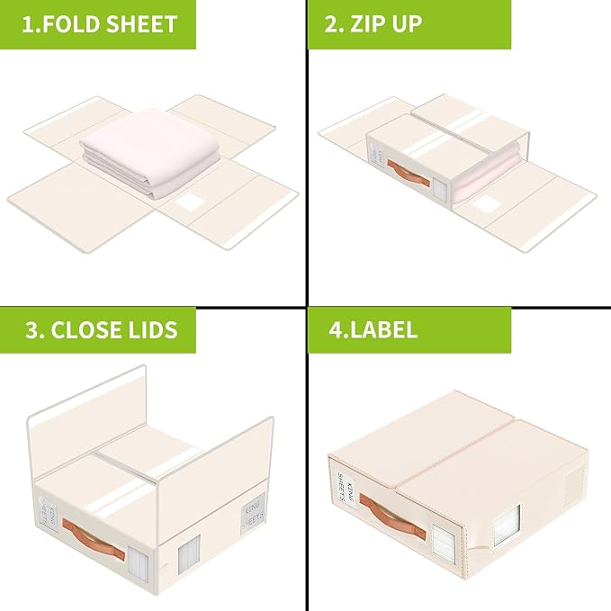 Aokeyee Bed Sheet Organizers and Storage - 8 Pack (Queen or King Size),Foldable Storage Box for Duvet Cover Set, Linen Closet Organizer for Bedding Clothes Blankets, Ivory