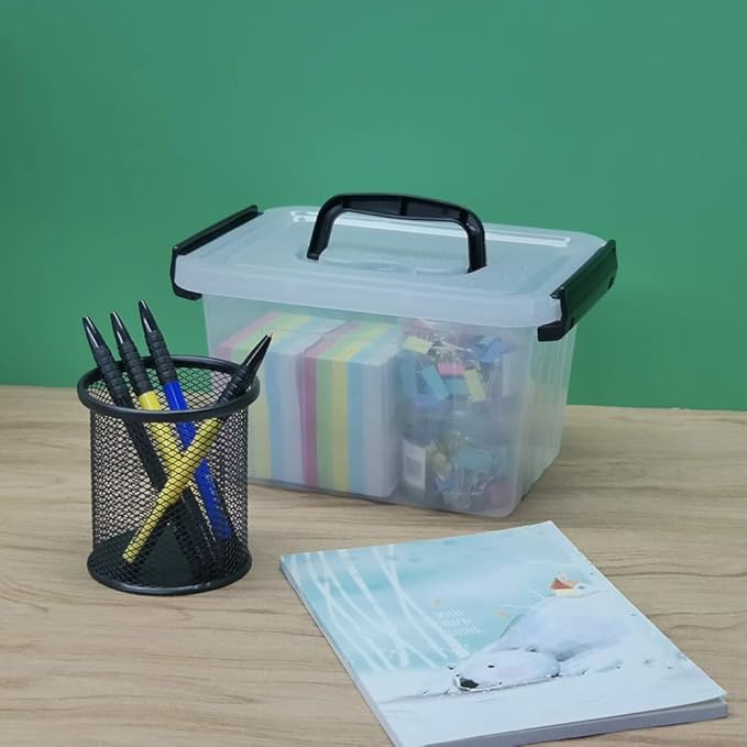 Ramddy 3.5 Quart Small Plastic Lidded Storage Box with Handles, 6 Packs | Clear Latching Bin