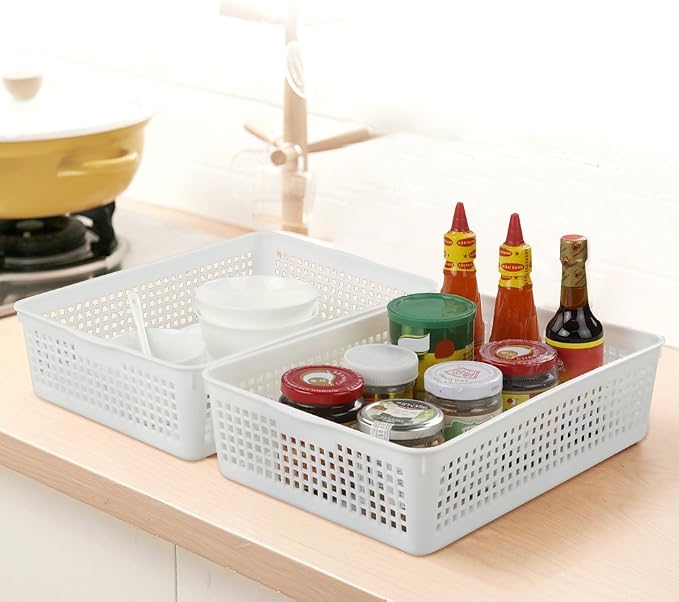 Plastic Storage Trays Baskets/Organizing Baskets, Set of 6 (White) | 13.2 Inches x 9.6 Inches x 3.6 Inches, Perfectly Fits A4 Papers, Documents and Daily Small Supplies