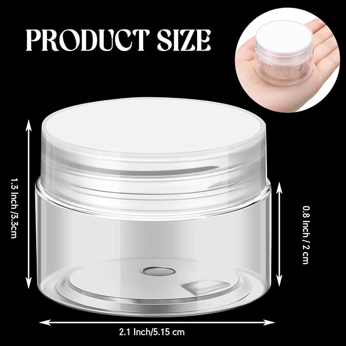 12 Pack 1 oz Plastic Container Jars with Lids Round Clear Travel Cosmetic Container Jars for Toiletries, Lotion, Cream, Ointments, Makeup, Rhinestone, Samples, Kitchen Storage (Clear)