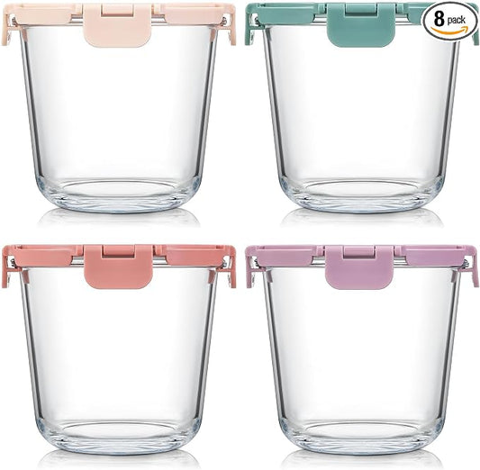 [UPGRADED LID] 6 Sets 3 Cup/24oz Borosilicate Glass Meal Prep Containers with Lids, Food Storage Bowl Jars for Soup Leftover Meal Lunch Oats Fruit Deli Salads - Microwave, Oven, Freezer Safe -BPA Free