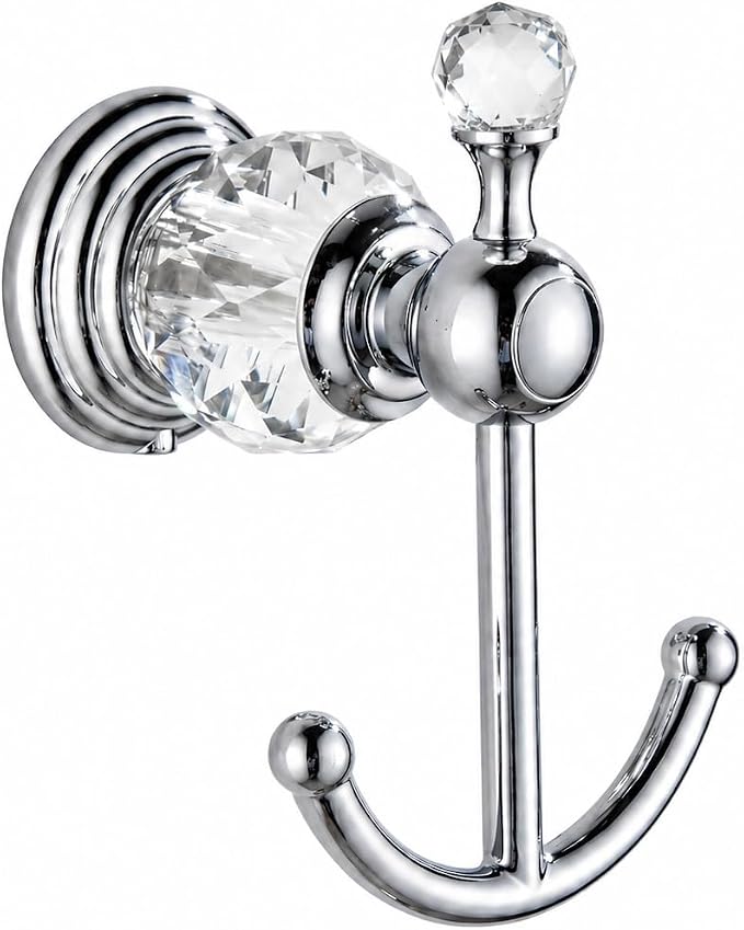 WINCASE Crystal Towel Hook Chrome, Bath Robe Hook, Silver Bathroom Wall Hooks Double for Coats Wall Mounted Modern Style