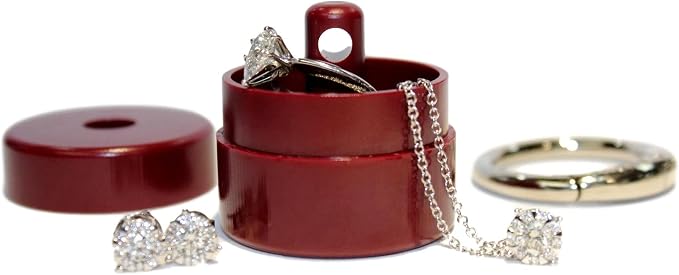 Lion Latch Travel Jewelry Box Case, Ring Holder on Shark Tank - Ring Holder for Women Girls with Keychain, Small Jewelry Organizer Boxes, Portable Keeper Key Chain, (Maroon)