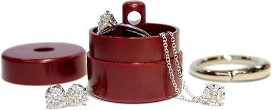 Lion Latch Travel Jewelry Box Case, Ring Holder on Shark Tank - Ring Holder for Women Girls with Keychain, Small Jewelry Organizer Boxes, Portable Keeper Key Chain, (Maroon)