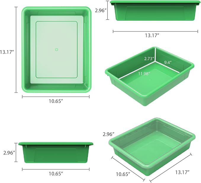 Storex Letter Size Flat Storage Tray – Organizer Bin with Non-Snap Lid for Classroom, Office and Home, Green, 5-Pack (62539U05C)