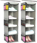 BrilliantJo 5 Shelves Hanging Closet Organizer, 2 Pack Hanging Storage with 6 Side Pockets for Clothes Bags, 43"x12"x12"(Gray)